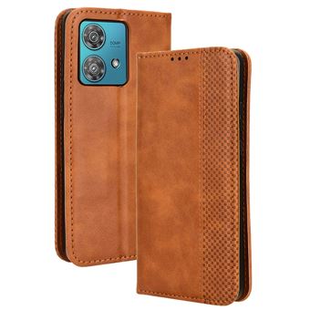 Capa FOXDOCK para Motorola Edge 40 Neo 5G | Fecho Magnético | Estampado Vintage | Pele PU | Compartimentos para Cartões | Castanho - 1