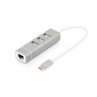 Hub USB 3.0 Digitus Type-C, 3Xport + Rj45 Fas