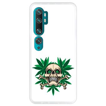 Capa Hapdey para Xiaomi Mi Note 10 - Note 10 Pro - CC9 Pro | Silicone Flexível em TPU | Design Folha de cannabis e crânio rastafari - Transparente