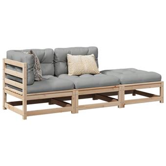 Conjunto sofás de jardim com almofadões vidaXL | 3 Peças | pinho maciço - 1