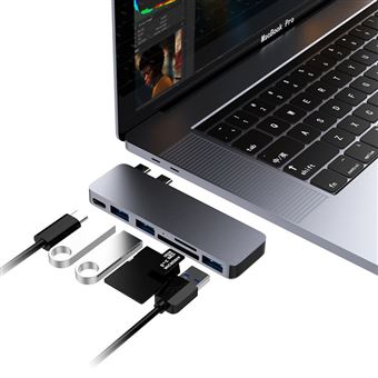 Docking Station QGeeM | 2 Tipo-C 6 em 1 para USB | Thunderbolt 3 e Leitor de Cartões SD / Micro SD - Cinzento - 1