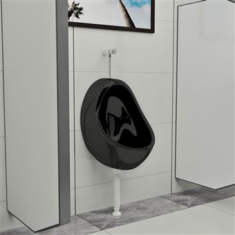 Urinol de Parede VidaXL com Válvula de Descarga Cerâmica - Preto - 1
