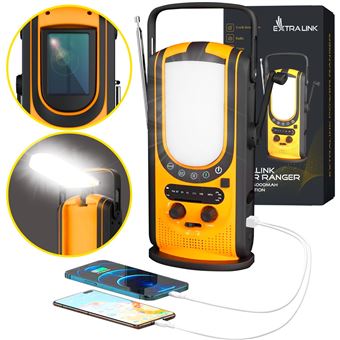 Power Bank Extralink Powerbank Power Ranger EPS-6000 6000mAh, Rádio FM, Luz LED, Manivela, Painel Solar | 6000 mAh | Amarelo - 1