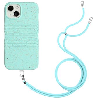 Capa de TPU + palha de trigo textura natural, totalmente biodegradável com alça Magunivers para iPhone 13 6.1'' - céu azul - 1