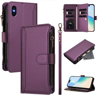 Capa FOXDOCK para iPhone XS MAX | Pele Premium | 9 Compartimentos para Cartões | Alça de Pulso Amovível - Roxo - 1