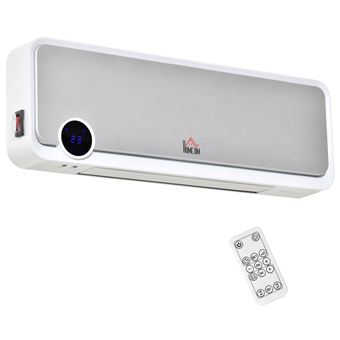 Aquecedor Cerâmico de Parede HOMCOM com Controlo Remoto, Tela LED, Temporizador de 12h, Termostato e Proteção contra Superaquecimento | 1000W/2000W | 56 x 18,5 x 11,7 cm - Branco - 1