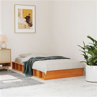 Estrutura de cama vidaXL | 75x190 cm | madeira pinho maciça castanho cera - 1