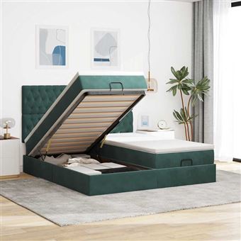 Estrutura de cama otomana com colchão vidaXL | verde escuro veludo - 1