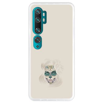 Capa Hapdey para Xiaomi Mi Note 10 - Note 10 Pro - CC9 Pro | Silicone Flexível em TPU | Design Dia dos mortos, senhora caveira de açúcar - Transparente