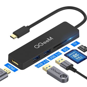Docking Station QGeeM | Tipo-C 5 em 1 para USB | HDMI e Leitor de Cartões SD / Micro SD - Cinzento - 1