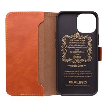 Capa de Couro Genuíno magunivers Qialino Fecho Magnético Marrom para Iphone 13 Mini 5.4'' - 1