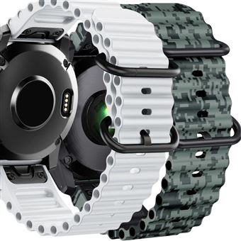 Pack 2x Bracelete Antiimpacto Ocean Waves para Garmin Fenix 6 Pro Sapphire Branco e Verde Camo - 1