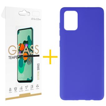 Conjunto 1 X Película de Vidro + Capa skyhe para Samsung Galaxy A71 5G Silicone Liso - Azul - 1
