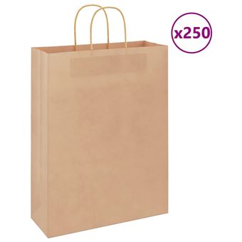 Sacos de Papel kraft vidaXL |  250 Unidades |  com alças castanho 32x12x42 cm - 1