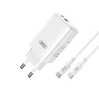 Kit Carregador Duplo (USB-C,USB-A) PD 65W CE17 + Cabo Ultra Rápido 100w Type C XO para Realme | Branco - 1