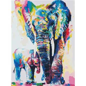 Pintar com Números Figured' Art Pn1532-Y | Aguarela De Elefante | 40 x 50 cm - 1