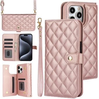 Capa de Couro com Abas para Ombro QT608 V-REEL para iPhone 13 - Rosa Dourado - 1