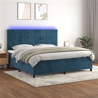 Cama box spring com colchão e LED vidaXL |  200x200 cm | veludo azul-escuro - 1