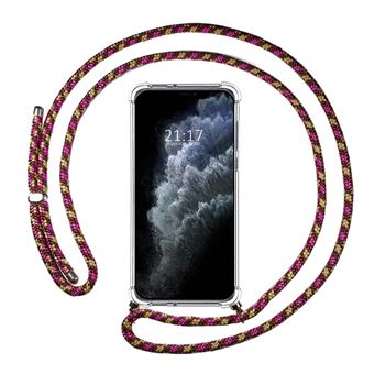 Capa Tumundosmartphone Suspensa Transparente para iPhone 11 Pro Max com Cordão Rosa/Dourado - 1