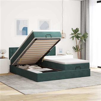 Estrutura de cama otomana com colchão vidaXL | verde escuro Veludo - 1