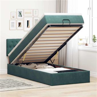 Estrutura de cama otomana com colchão vidaXL | verde escuro veludo - 1