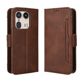 Capa FOXDOCK Protetora para Motorola Edge 50 Ultra 5G | Suporte e Flip de couro PU | À Prova de Choque | Castanho - 1