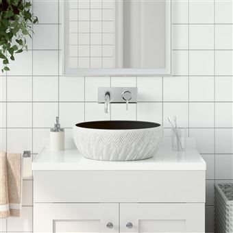 Lavatório de Bancada Redondo vidaXL | ?41x14 cm | cerâmica preto/cinzento - 1