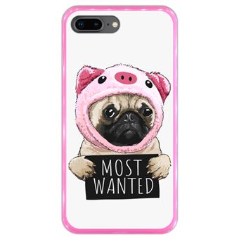 Capa Hapdey para iPhone 7 Plus - 8 Plus Design Pug Vestido de Porco Most Wanted em Silicone Flexível e TPU Cor-de-Rosa