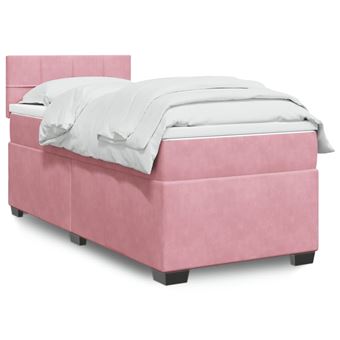 Cama com molas/colchão vidaXL | 100x200 cm | veludo rosa - 1