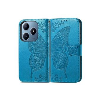 Capa Nanlin para Realme C63 | Pele PU | Porta-cartões e Magnética - Azul Borboleta - 1
