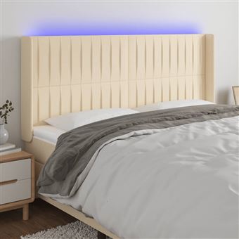 Cabeceira de Cama com Luzes LED vidaXL | Tecido | 203x16x118/128 cm | cor Creme - 1