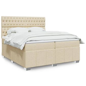 Cama com molas/colchão vidaXL | 200x200 cm | tecido cor creme - 1