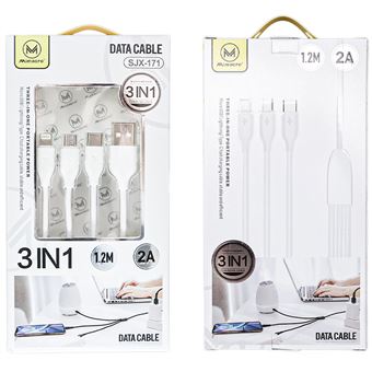 Cabo Mimacro 3 em 1 Lightning / Type-C / Micro-USB para USB SJX-171  - Branco - 1