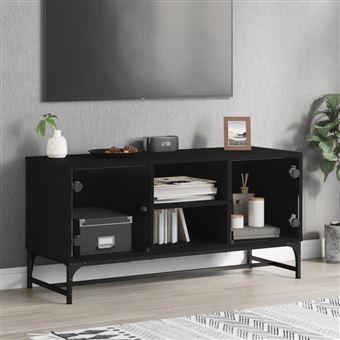 Móvel de TV com portas de vidro vidaXL | 102x37x50 cm | preto - 1