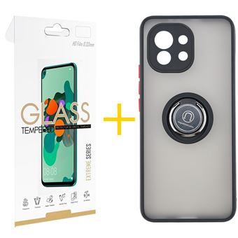 Pack skyhe 1 x Película de Vidro Temperado 2.5D + Capa para Xiaomi MI 11 Lite 5G Gel Bumper Ring - Preto - 1