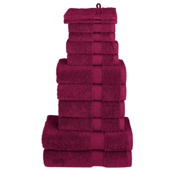 Conjunto de toalhas premium vidaXL | 12 peças | 600 gsm 100% algodão bordô - 1