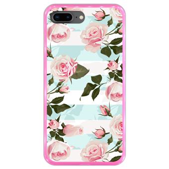 Capa Hapdey para iPhone 7 Plus - 8 Plus Design Floral Rosas em Silicone Flexível e TPU Cor-de-Rosa