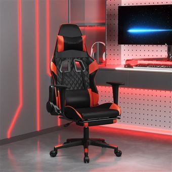 Cadeira de gaming vidaXL com apoio de pés | couro artificial preto e vermelho - 1