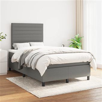 Cama com molas e colchão vidaXL | 120x200 cm | tecido cinzento-escuro - 1