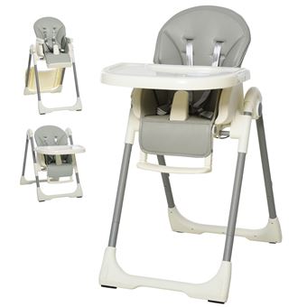 Cadeira de Refeição Ajustável e Dobrável Homcom | Acima de 6 Meses | Bandeja Dupla | 55X80X104 Cm | Cinza - 1