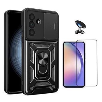Kit Película de Vidro Temperado Gorilasglass + Capa de Proteção Militar Magnética Janela + Suporte Magnético GIFT4ME para Samsung Galaxy A56 5G | Preto - 1