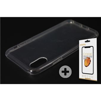 Conjunto com Película de Vidro Temperado e Capa Skyhe para Apple iPhone XS / X Gel Transparente Clear - 1
