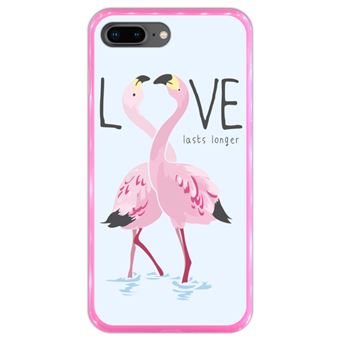 Capa Hapdey para iPhone 7 Plus - 8 Plus Design Flamingos Love Lasts Longer em Silicone Flexível e TPU Cor-de-Rosa