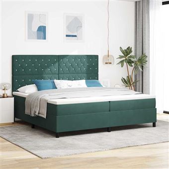Cama Box com Colchão vidaXL | Verde Escuro 200 x 200 cm | tecido - 1