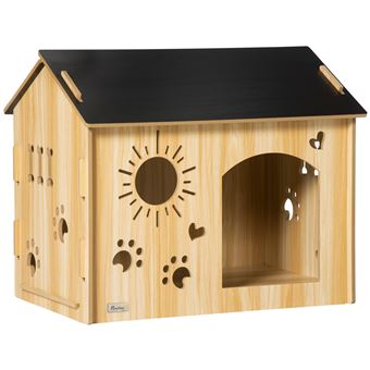 Casa de Madeira para Cães PawHut | 69x50x58.5 cm | Madeira/Preto - 1