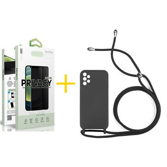 Pack 1 x Película de Vidro Temperado Anti-Spy + Capa skyhe Samsung Galaxy A23 5G Gel Rope - Preto - 1