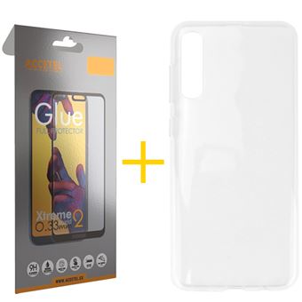 Conjunto Accetel 1 x Película de Vidro Full + Capa para Samsung A30s | Silicone Liso - Transparente Clear - 1