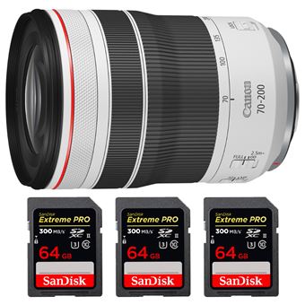 Canon RF 70-200mm f/4L IS USM + 3 SanDisk 64GB Extreme PRO UHS-II SDXC 300 MB/s + PDF 15 Técnicas para Melhorar as suas Fotografias - 1