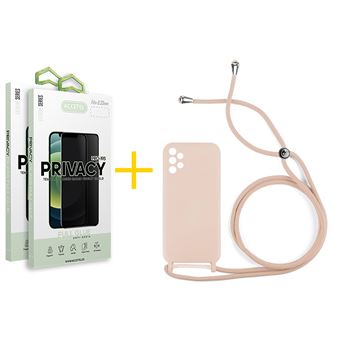Pack 2 x Película de Vidro Temperado Anti-Spy + Capa Accetel Samsung Galaxy A32 4G Gel Rope - Rosa Pastel - 1