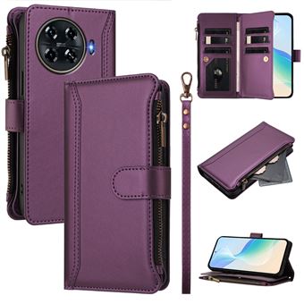 Capa FOXDOCK para Tecno Spark 20 Pro Plus 4G | Pele Premium | 9 Compartimentos para Cartões | Alça de Pulso Amovível - Roxo - 1